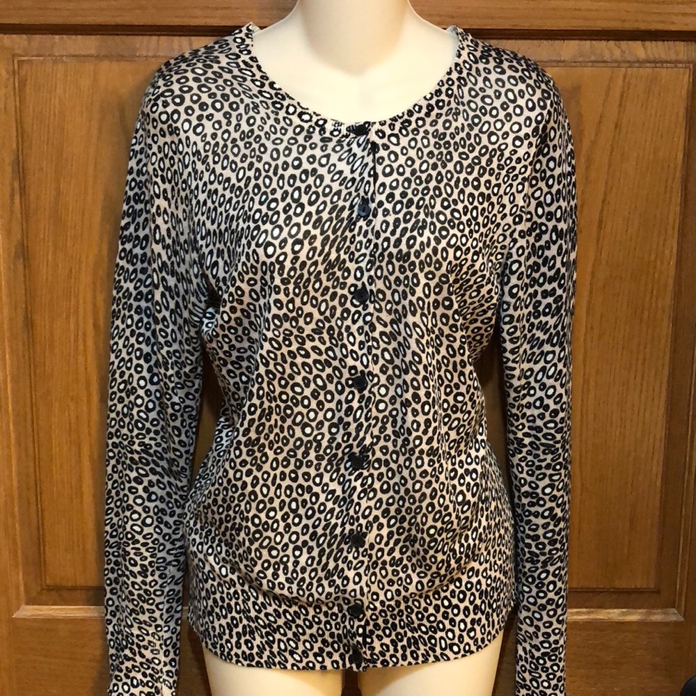 LOFT Animal Print Coral/Black Cardigan Sweater